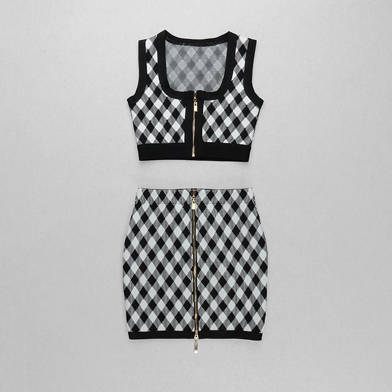 black grid pattern skirt set (1)