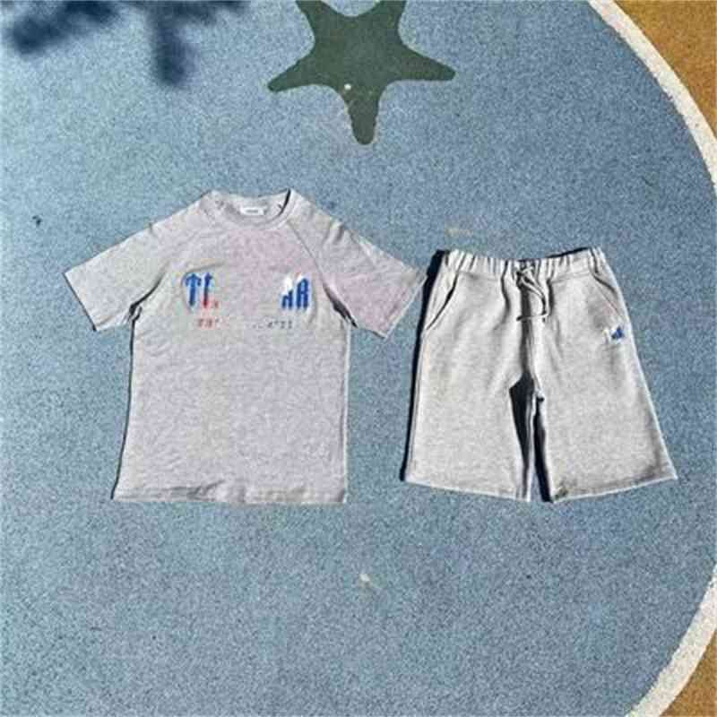 TS grey blue red suit (shorts +tee)