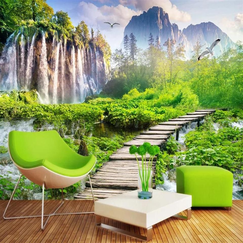beautiful scenery wallpapers Landscape waterfall garden landscape background  wall background painting263l