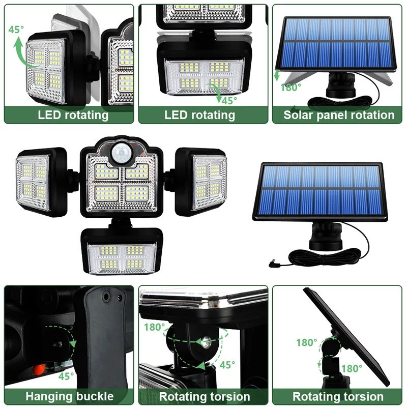 LED ソーラーライト 192 198 COB 屋外モーションセンサー ヘッド モード庭の壁ランプ IP67 防水景観セキュリティ照明を￥2,275  DHgate