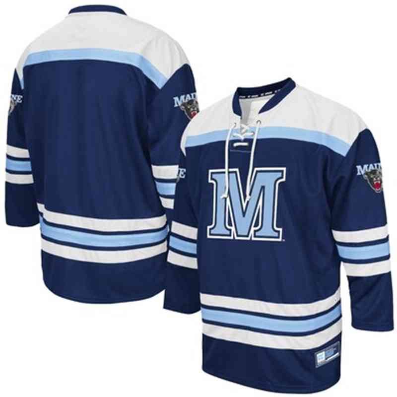 Men's Maine Black Bears 11 Mitchell Fossier Navy Blue Hockey Jersey