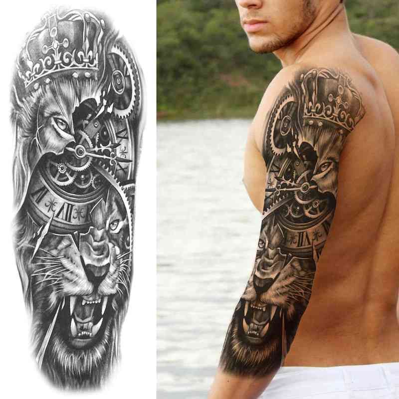NXY Temporary Tattoo Black Lion King s Sleeve for Men Women Fake Gear Tiger Full Arm NXY Temporary Tattoo Black Lion King s Sleeve for Men Women Fake Gear Tiger Full Arm