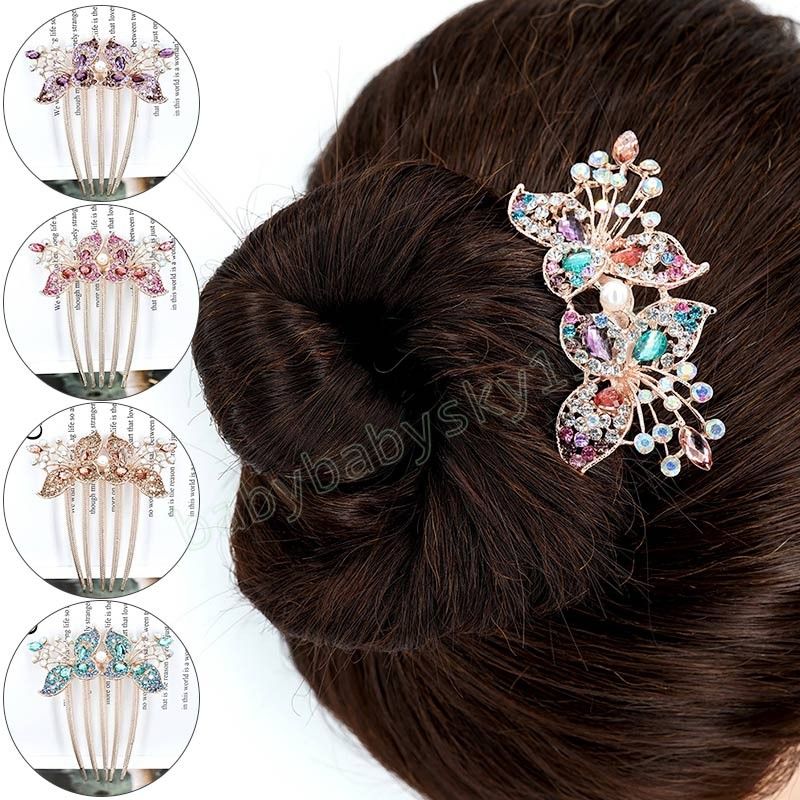 Elegant Flower Hair Accessories Women Butterfly Hair Comb Rhinestone  Crystal Hair Clips Stylish Bride Wedding Party
