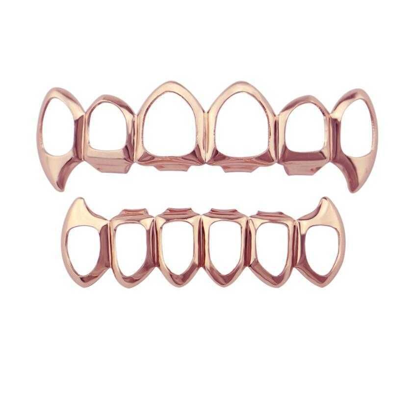 Hop Hip 6 Teeth Hollow Band Diamond Braces Gold Plated Drip Grillz