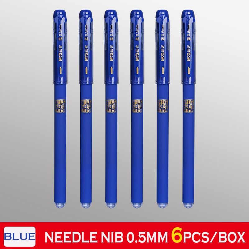 6 blaue Stifte.