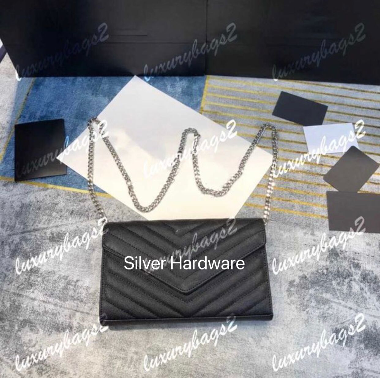 Chain Bag--Black Silver Hardware