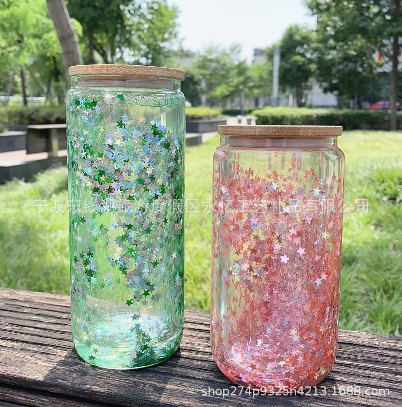 20oz Sublimation Snow Globe Glass Jar Tumbler with Bamboo Lid
