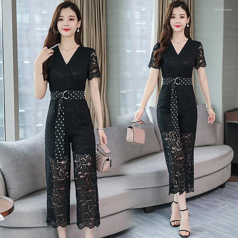 Women's Jumpsuits & Rompers Korean Fashion V Neck Full Lace Casual Suit White Black Jumper Women Outfit Jumpsuit Lady Vestido Design Women's Jumpsuits & Rompers Korean Fashion V Neck Full Lace Casual Suit White Black Jumper Women Outfit Jumpsuit Lady Vestido Design