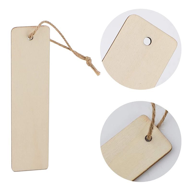 Large Size Wood Blank Bookmarks Rectangle Shape Blank Hanging Tags  Unfinished Wooden Book Markers Ornaments with Holes and Ropes for DIY  Crafts
