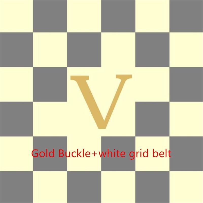 8#Damier White belt+gold buckle