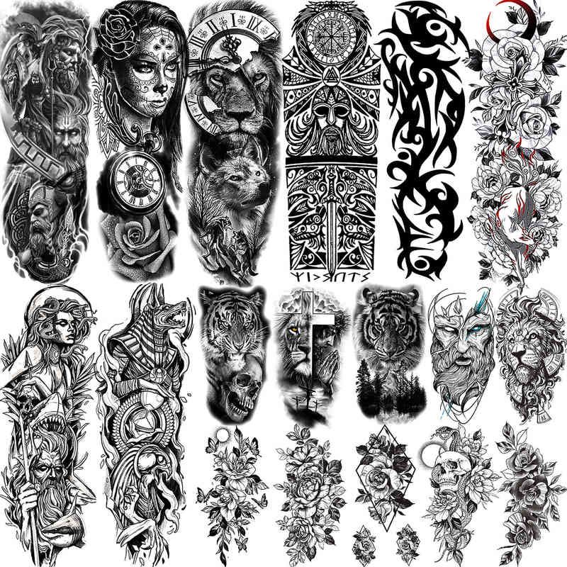 NXY Temporary Tattoo Full Arm Tattoos Sleeve for Men Women Realistic Fake Tatoos Warrior Lion Tiger NXY Temporary Tattoo Full Arm Tattoos Sleeve for Men Women Realistic Fake Tatoos Warrior Lion Tiger