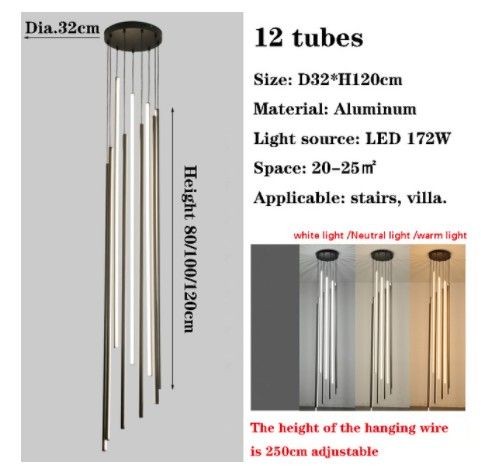 12 lâmpada braços comprimento do tubo 80cm
