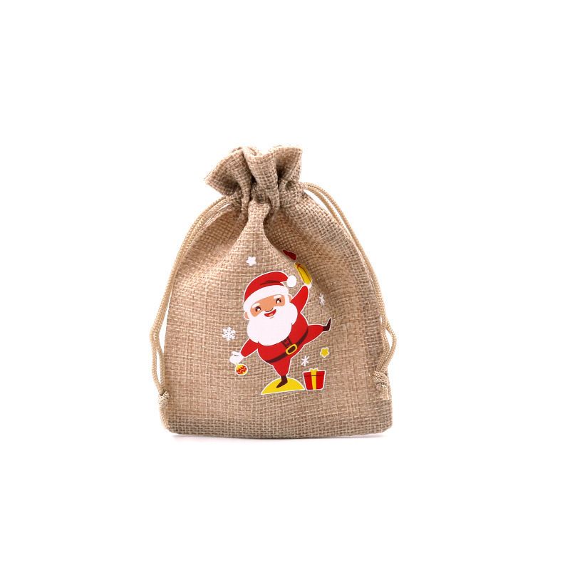 Sac cadeau en lin de santa claus-10x14cm-xmas