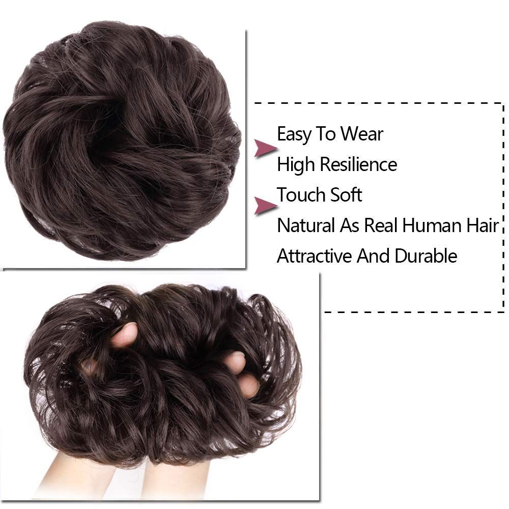 Pedaço de cabelo bagunçado, extensões de coque de cabelo preto despenteado  updo ondulado e cacheado para