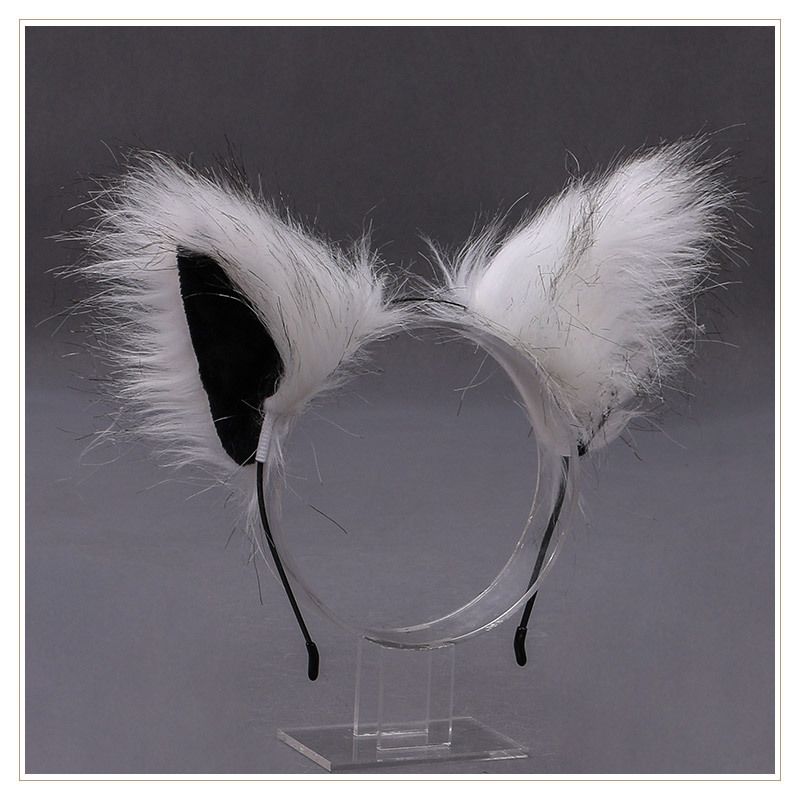 Folded Fox Ears - White Black - Black