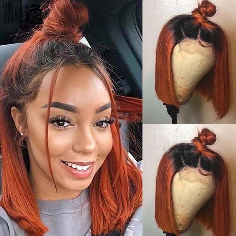 Short Bob Human Hair Wigs Straight Hair Ombre 1b/350 Orange Ginger color Cut Wig For Short Bob Human Hair Wigs Straight Hair Ombre 1b/350 Orange Ginger color Cut Wig For