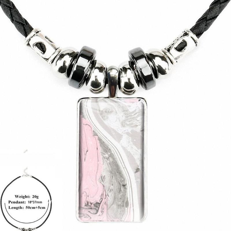 Anhänger Halsketten Rosa und Aqua Marmor Gedruckt Für Mädchen Geschenk Schmuck Mit Stahl Überzogen Glas Cabochon Choker Lange_voghion.com