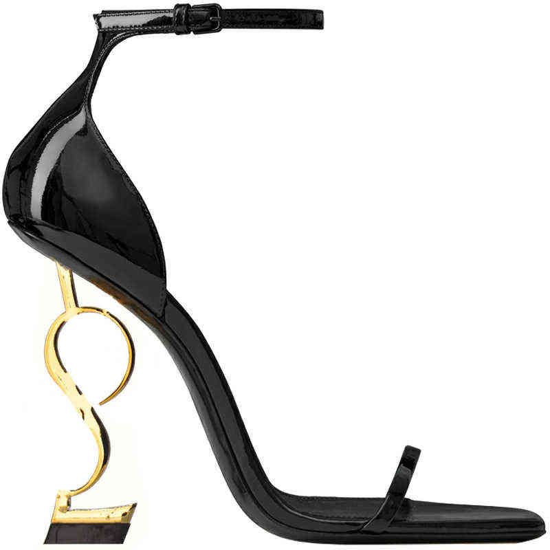 Black Patent Leather+Gold Root8cm