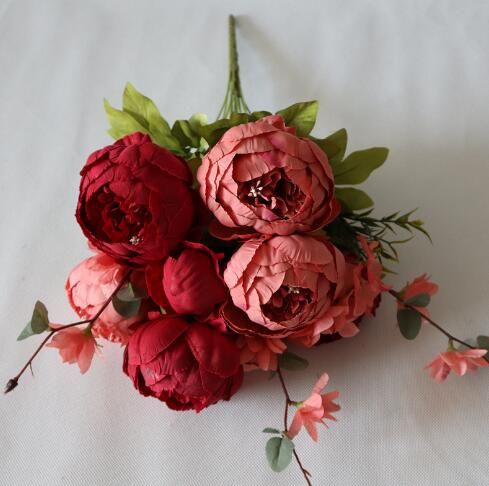 Silk Peony Bouquet Vintage Home Wedding Decoration 13 Heads, Artificial ...