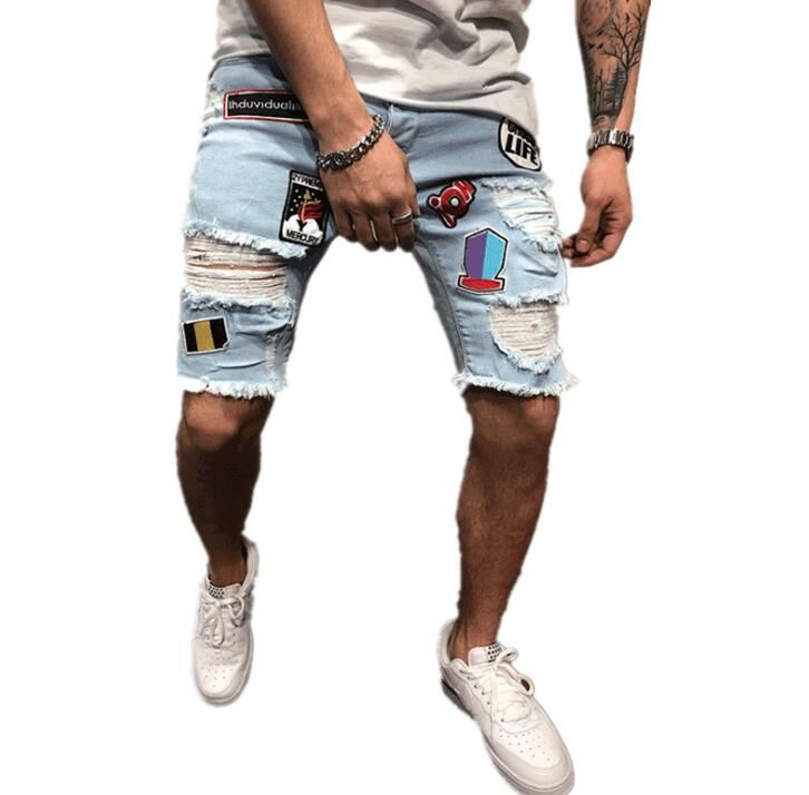 Compra Hombre Jeans Pegatina Blue Solid Denim Pants Pantalones De Mezclilla  Slim Fashion High Street Diseñador Jeans Masculino Rodilla Longitud Jeans  Barato | Entrega Rápida Y Calidad | Es.Dhgate