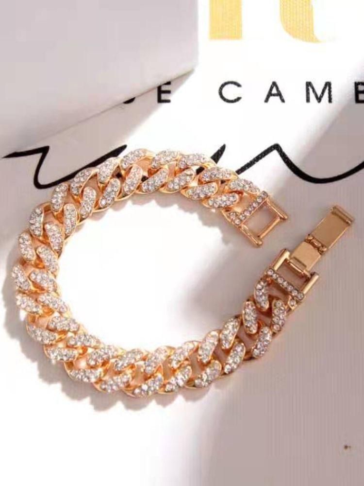 Ketten Hip Hop Diamant besetzte kubanische Kette Halskette mit übertriebener Persönlichkeit Mode Armband Pullover Schmuck Geschenk_voghion.com