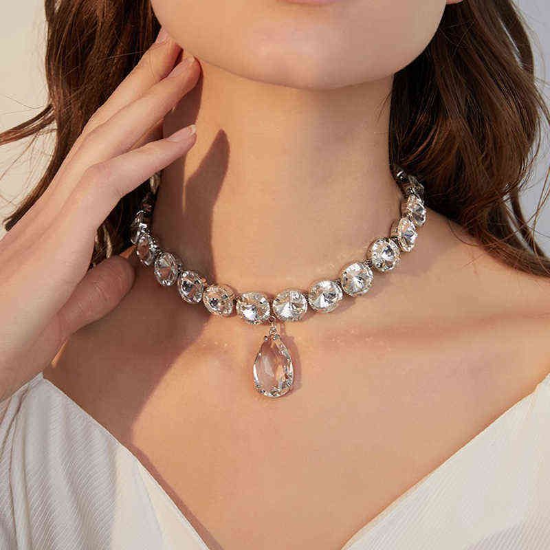 Peri'sbox Collier ras du cou vintage en forme de larme pour femme, collier en strass, grand collier pour bijoux de mariage, L220812_voghion.com