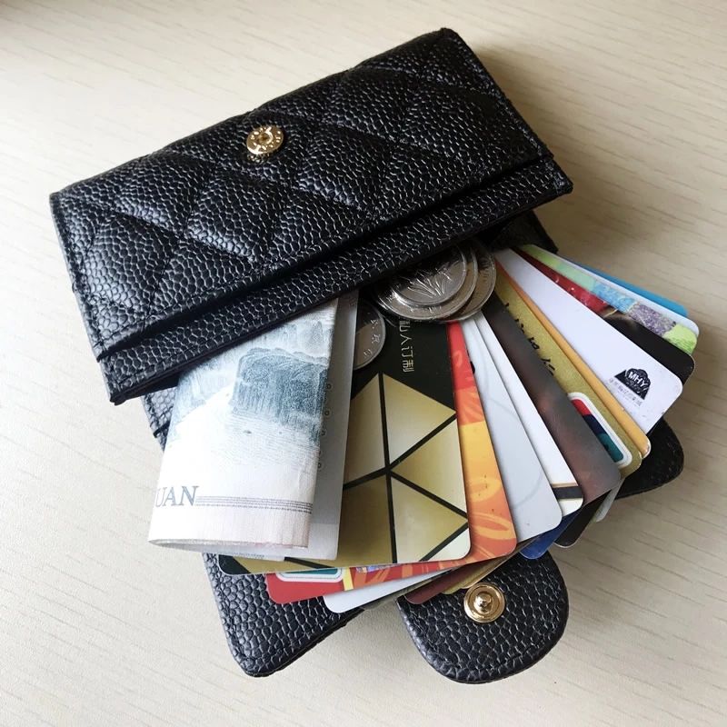 Fashion Women's Wallet Caviar Leather Bifold Small Luxury Quilted Design  Wallet Multifunctional Compact Card Holders Coin