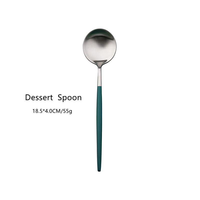 silver&green dessert spoon