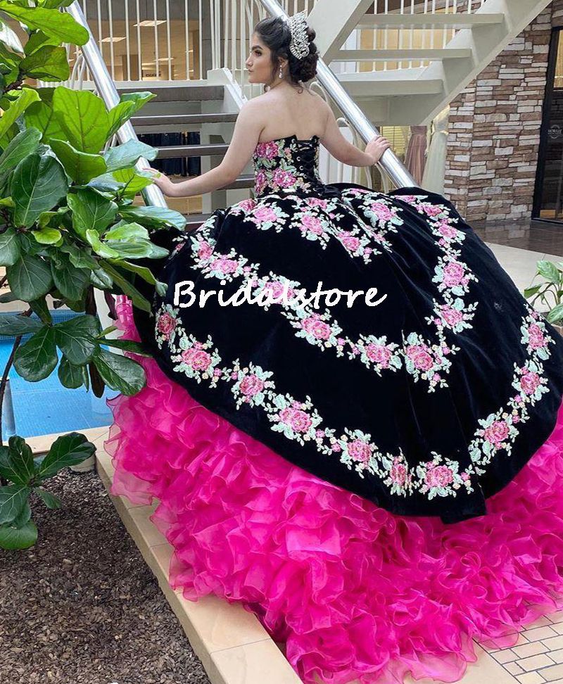Hot Pink And Black Quinceanera Dresses 2022
