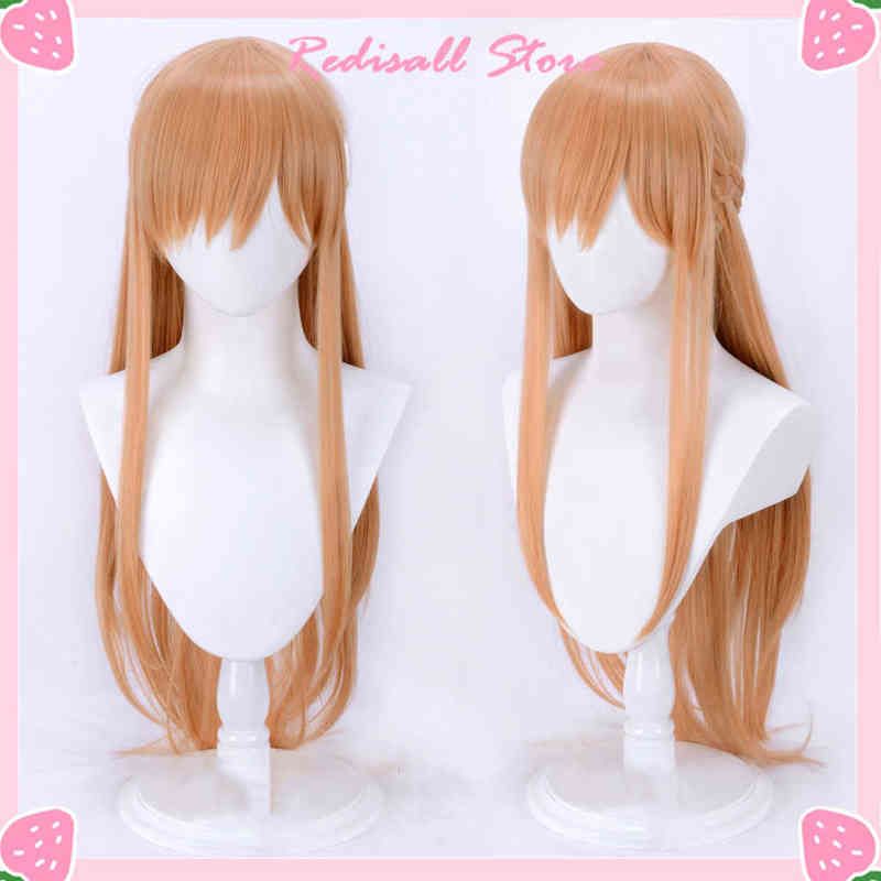 Anime Sword Art Online Cosplay Yuuki Asuna Wig Braided Long Straight Synthetic Hair Orange Golden Heat Anime Sword Art Online Cosplay Yuuki Asuna Wig Braided Long Straight Synthetic Hair Orange Golden Heat
