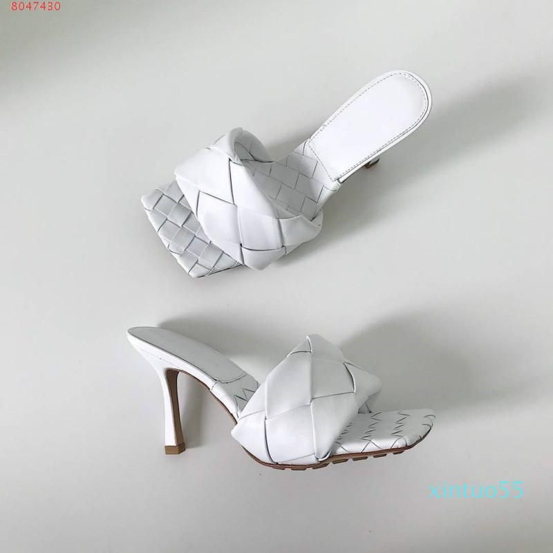 Compra Últimas Zapatillas De Cuero Reales Zapatos De Mujer Sole Sole Mules,  Tejido De Tacón Alto De Tacón Abierto Slipper Suave Nappa Lido Sandalias TAF  BOTTEGAS VENETAS Barato | Entrega Rápida Y