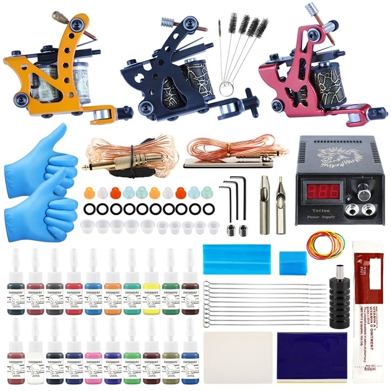 Tattoo Kit Tattoo Machines Gun Black Ink Set Power Supply Grips Body Art  Tools Set Tattoo Permanent Makeup Tattoo Set