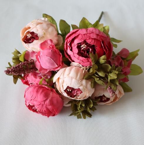 Silk Peony Bouquet Vintage Home Wedding Decoration 13 Heads, Artificial ...