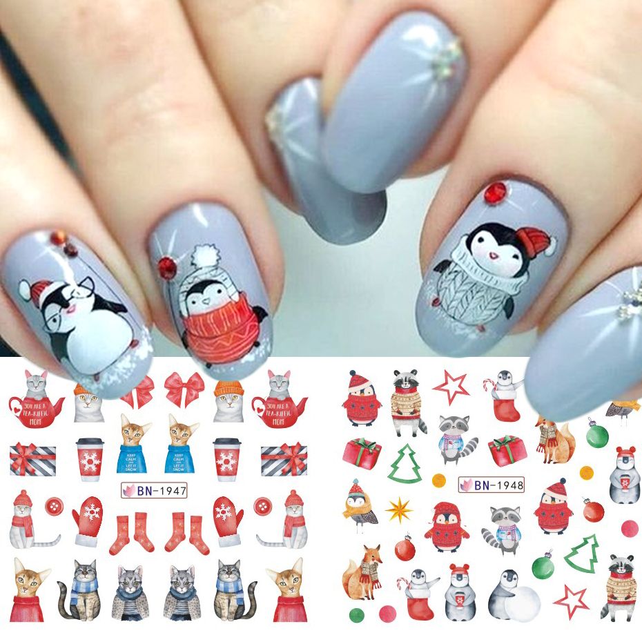 12pcs Cute Christmas Nail Stickers Cartoon Animal Design Penguin Bird Valentine Sliders Water Decals Nail Art 12pcs Cute Christmas Nail Stickers Cartoon Animal Design Penguin Bird Valentine Sliders Water Decals Nail Art