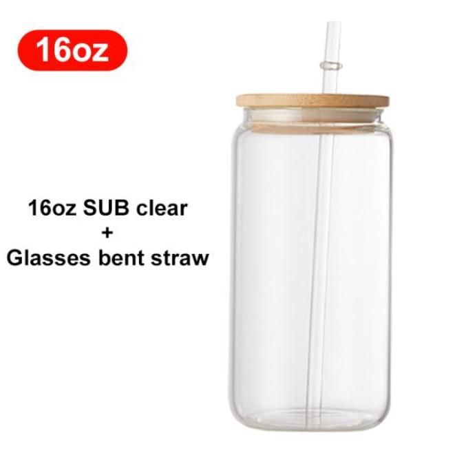 16oz Clear Glass with Lid And Straw