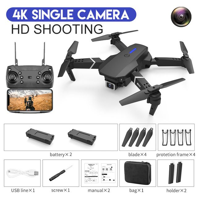 Black 4K Single Camera + 2 * Batterie