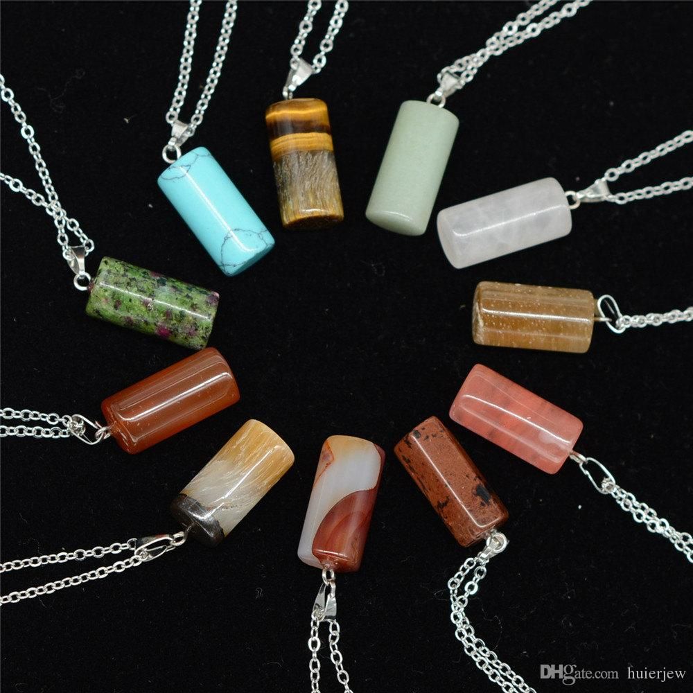 Cylinder Natural Stone Chain Necklaces