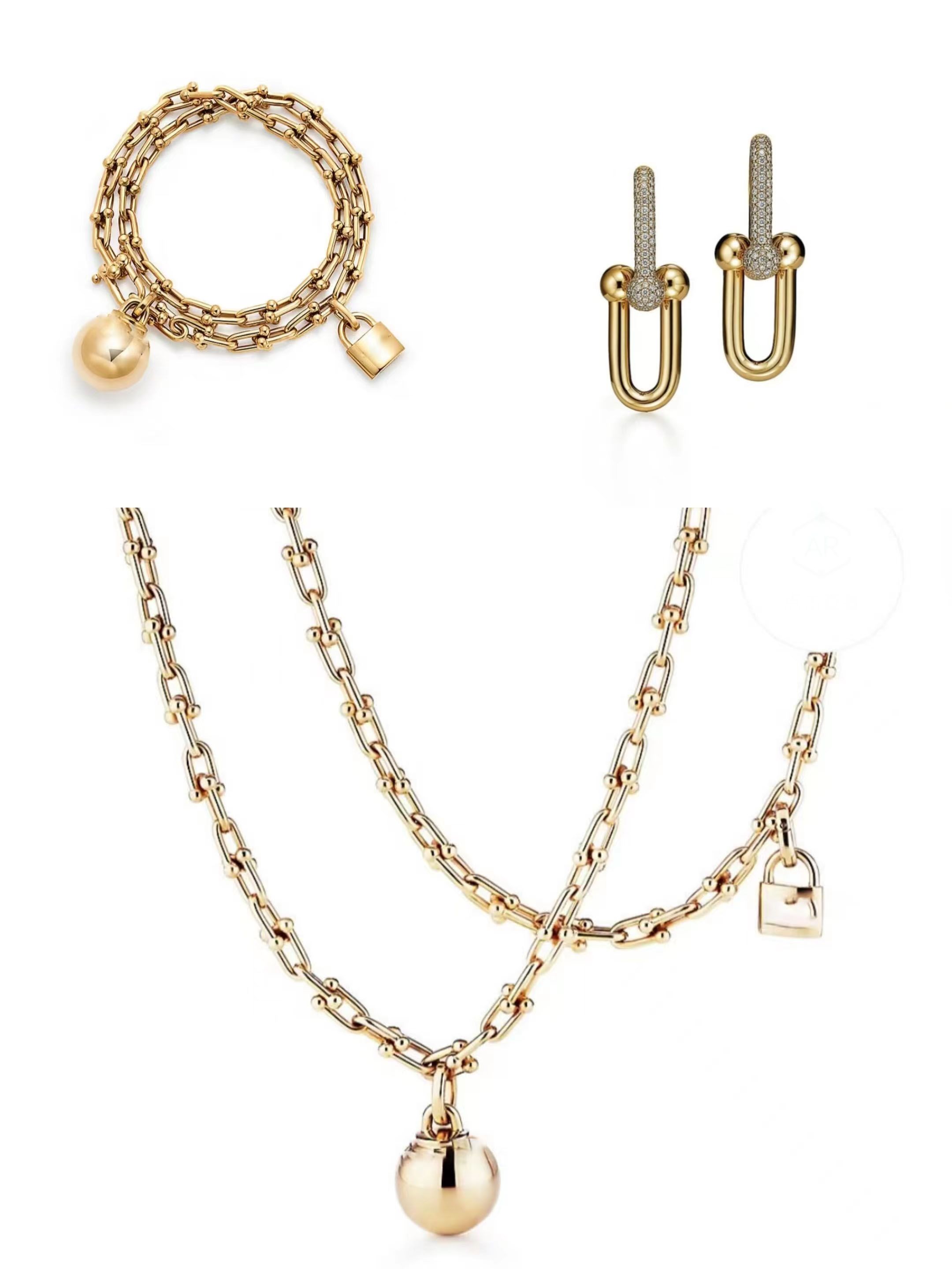 set dorato 3 diamanti