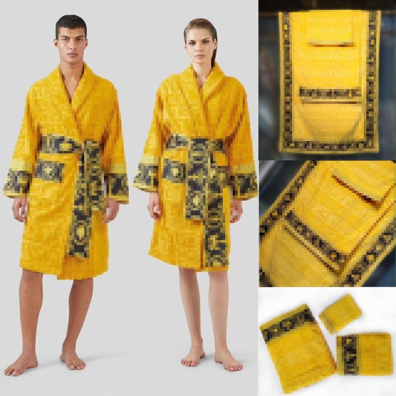 Gelb-1LOT = 5pcs = 1robe+1belt+3Towel-ro