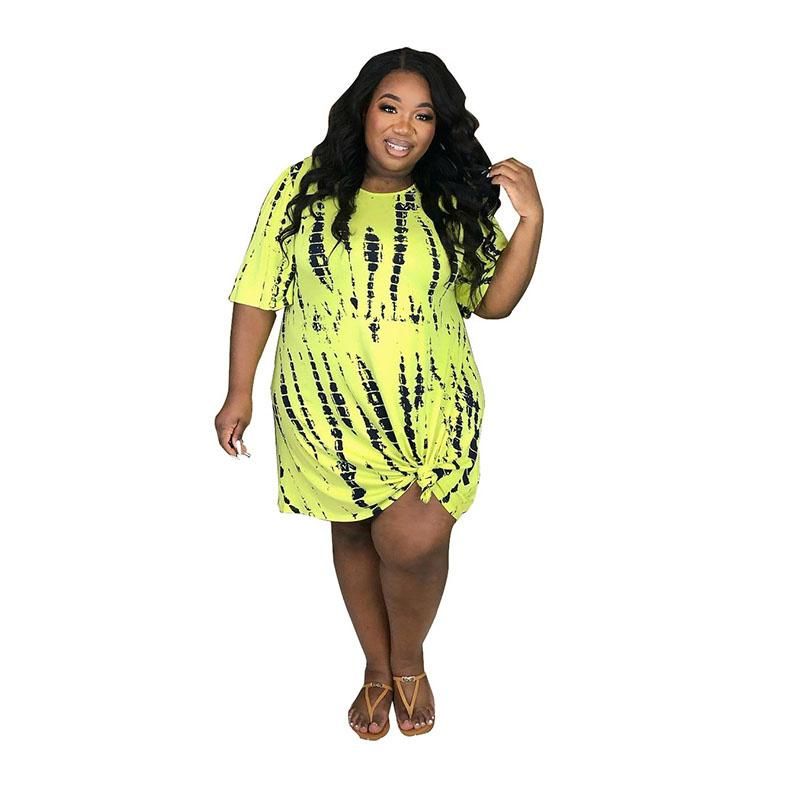 Plus Size Dresses Women Mini 4x Summer 2022 Crewneck Sweet Short