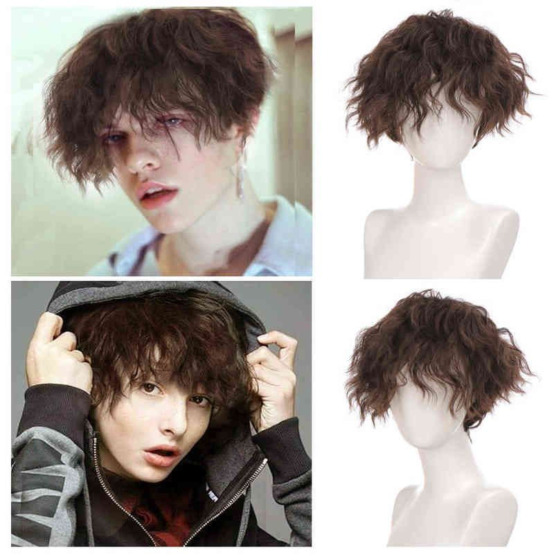 Short Curly Hair Wigs For Men Synthetic Heat Resistant Natural Black Wig Boy Costume Cosplay Party Short Curly Hair Wigs For Men Synthetic Heat Resistant Natural Black Wig Boy Costume Cosplay Party