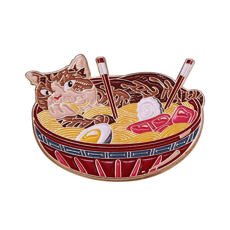Cat Ramen Pin Anime Noodles Egg Beef Chopsticks Brooch Novelty Cute Food Badge Funny coat backpack Cat Ramen Pin Anime Noodles Egg Beef Chopsticks Brooch Novelty Cute Food Badge Funny coat backpack