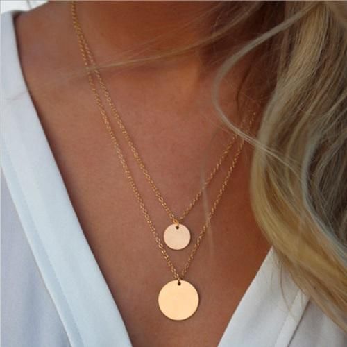 Anhänger Halsketten Klassische runde Scheibe Halskette Mehrschichtiger Perlenanhänger Satellitenkette Kupfer Eisen Material Europäisch_voghion.com