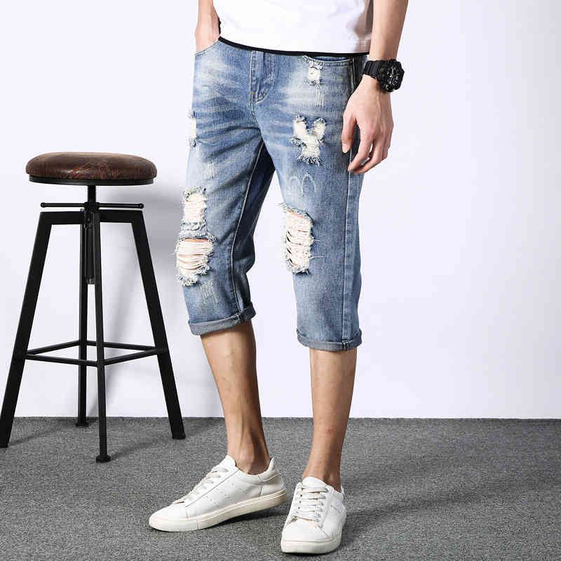 Mens Jeans Denim Capri Pants Washed 