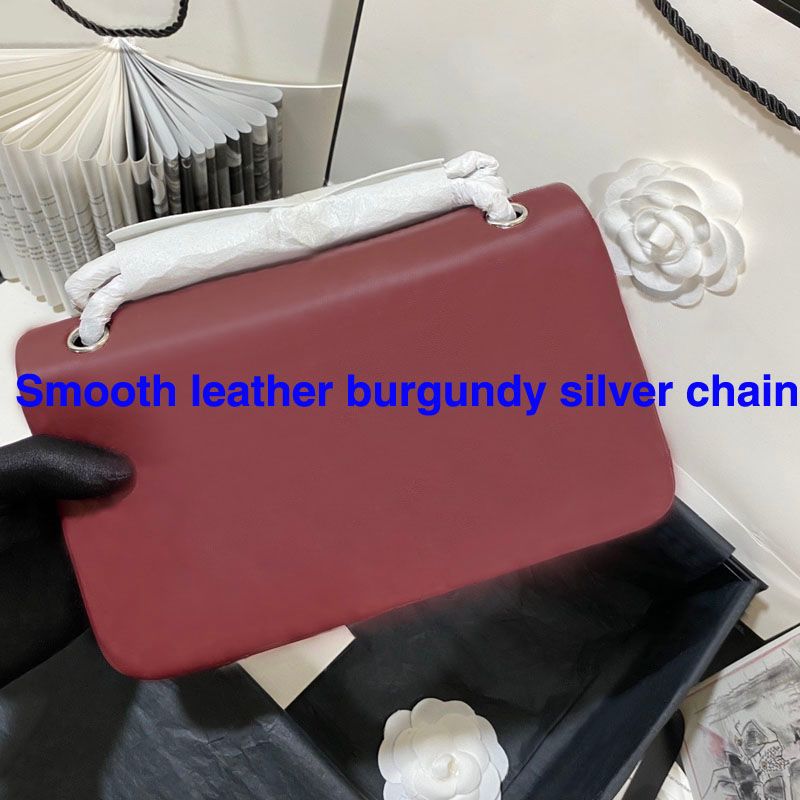 Smooth leather burgundy silver chain