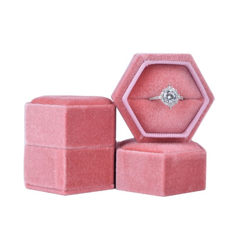 caja de anillo único rosa