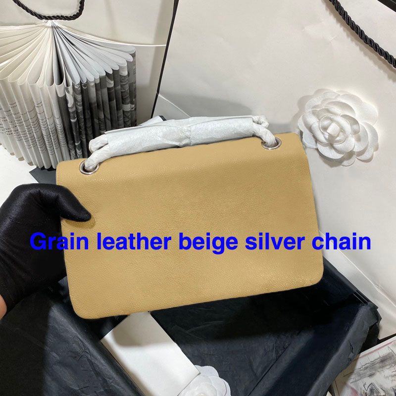 Grain leather beige silver chain