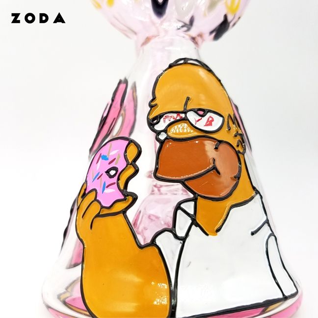 Acheter Zoda Glass Nouveau Joint à Angle Droit Drôle Rose Donuts Rose Fonction Bong Dessin à La Main Fumer Pipe Dab Rig En Nid Dabeille Perc Verre