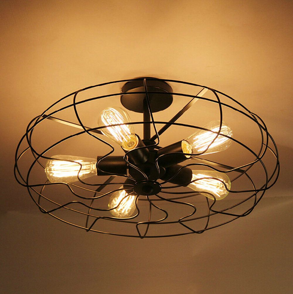 Loft Vintage Creative Lighting Lamps American Country Style Minimalist Industrial Fan Chandelier Personality Iron Ceiling Light Coloured Glass Pendant