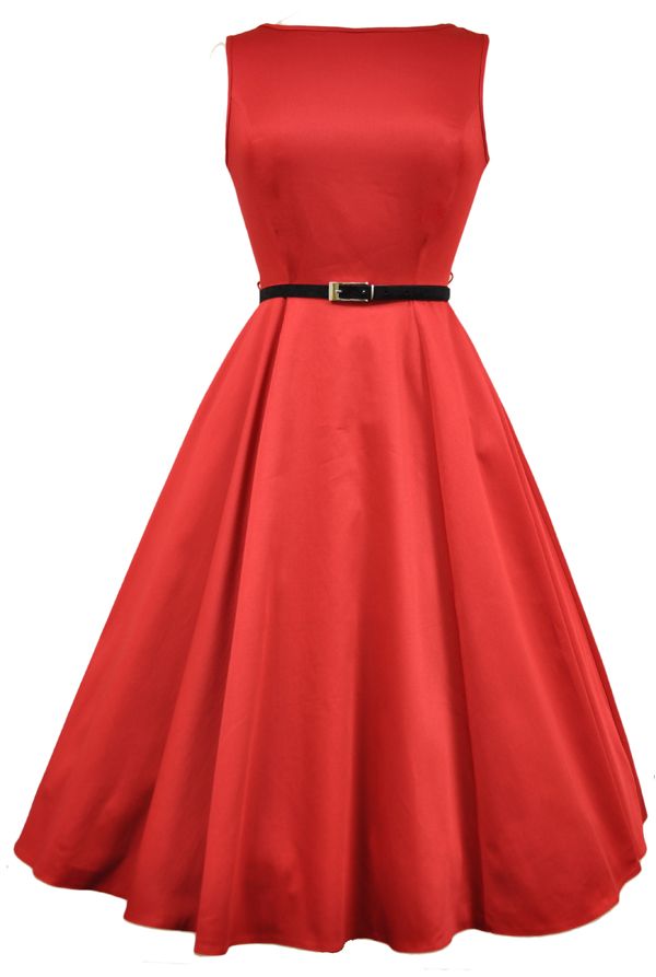 filete Quemar Mordrin Retro años 50 Red Hepburn Vestidos Longitud de té Vestido de fiesta corto  Columpio Una línea